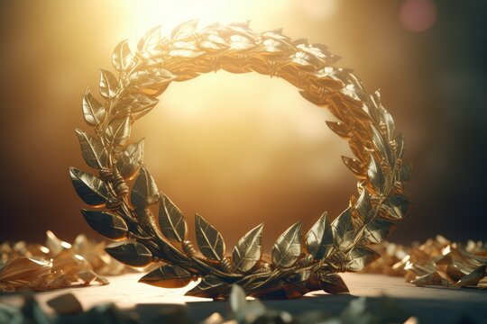 Golden laurel wreath. Generate Ai