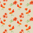 © Elena - Watercolor seamless pattern with hand drawn summer bright red poppy flowers. Isolated on color background. Design for invitations, wedding, love or greeting cards, paper, print, textile