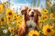 © AberrantRealities - portrait of a happy dog in on a fair weather afternoon in a beautiful field with sunlight