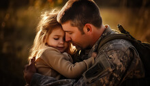 Patriotic Soldier Emotional Soldier With Daughter In The War.