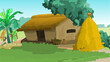 Indian Village Hut and Hay stack and Clay pitcher on the side of the house  - Vector
