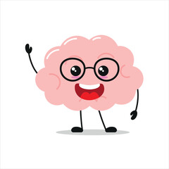 Wall Mural - Cute happy brain character. Smiling and greet brain cartoon emoticon in flat style. encephalon emoji vector illustration