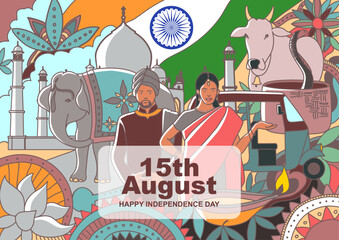 Wall Mural - mural doodle art of india flag decorated with the country famous elements and icons, suitable for po