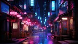 Fototapeta Londyn - Neon night scene in an urban city . generative ai