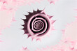 abstract geometric spiral pink rose flower, in the style of surrealistic distortions, spirals,