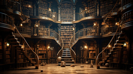 bookshelves in the library ancient old oriental arabic spanisch italian magic fantasy wizard world l