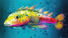 Colorful Abstract Cyberpop Animal Catfish Painting Geometric Style. Isolated Black Background Generative AI