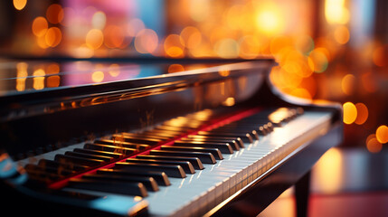 Bokeh background enhances piano keys. Generative Ai