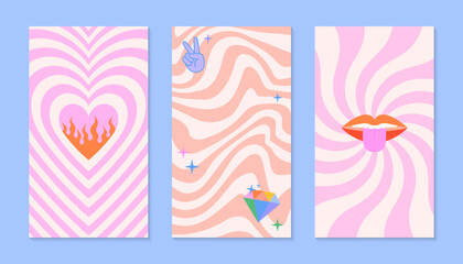 Wall Mural - vector insta story templates with patches and stickers in 90s style.smm banners in y2k aesthetic wit
