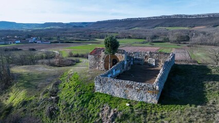 Wall Mural - Landscape in Humada. Aerial view from a drone of the surroundings of the town. World geological heritage UNESCO. Las Loras Geopark. Páramos region. Burgos. Castile and Leon. Spain. Europe