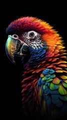 Wall Mural - Colorful abstract Cyberpop animal  parrot painting geometric style. Isolated black background Generative AI painted