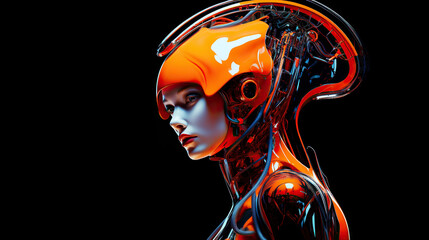 Sticker - Robot - People. Futuristic female robot with artificial intelligence. AI generated