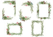 Leinwandbild Motiv Christmas fir branches frame set. Xmas border for holiday greeting card and invitation. Watercolour Illustration.. Hand painted winter plants. 