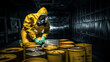 A worker handling hazardous materials inside a sealed containment chamber Generative AI