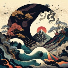 Poster - AI-generated illustration of an artwork in an oriental style.