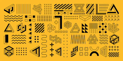 geometry shapes banner. geometric minimal style decorative elements isolated on yellow background. a