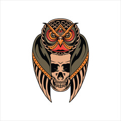 Wall Mural - skull owl tattoo vector design