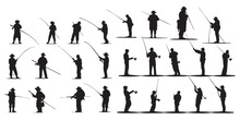 A Set Of Silhouette Black Fishing Vector Illustration