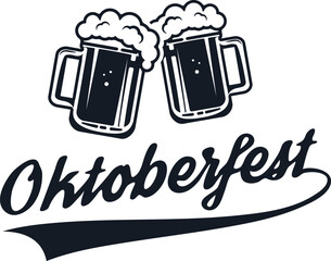 Octoberfest. Two vintage beer mug isolated on white background. Design element for flyer or poster. Vector illustration.