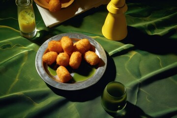 Appetizing Dish of Puffs on a Green Plate