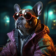 Virtual Model Of French Bulldog With Neon Jacket