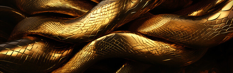 modern futuristic looking coiled gold snake with modern black background