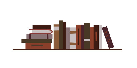 Bookshelf with thick brown books. Library or bookstore concept.