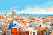 © ImagineDesign - oil painting on canvas, National Palace on Montjuic hill in Barcelona in Spain. Now it serves as the National Art Museum of Catalonia. It is placed at the foot of Montjuic mountain (ai generated)