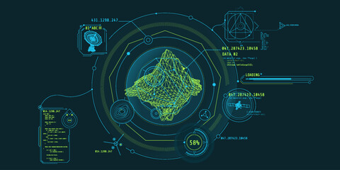 Wall Mural - futuristic hud interface for planetary geological exploration.