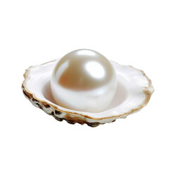 Wall Mural - big shiny white pearl in shell isolated on transparent background cutout , generative ai