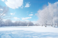 Beautiful Blurred Background Image Of  Winter Nature With A Neatly Trimmed Lawn Surrounded By Trees