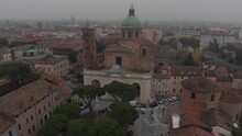 Drone Footage Of The Cathedral Of The Resurrection Of Jesus Christ In Ravenna, Italy At Sunset