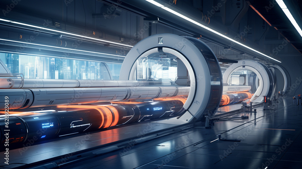 Design a futuristic cargo logistics hub with hyperloop transport ...