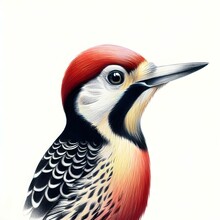 Portrait Of A Woodpecker Realistic Digital Drawing Isolated On A White Backgorund Generative AI