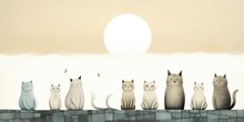 AI Generated. AI Generative. Vintage Retro Kids Cartoon Character Cats Sitting At Moon And Howling At Night. Graphic Art