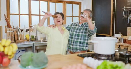 Sticker - Asian elderly couple in kitchen