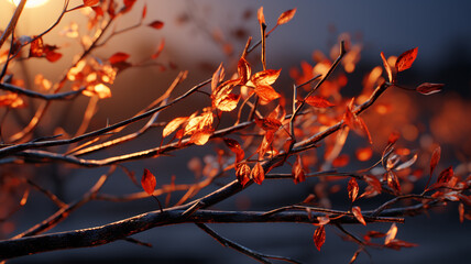 Wall Mural - burning orange leaves in autumn park, close up.generative ai