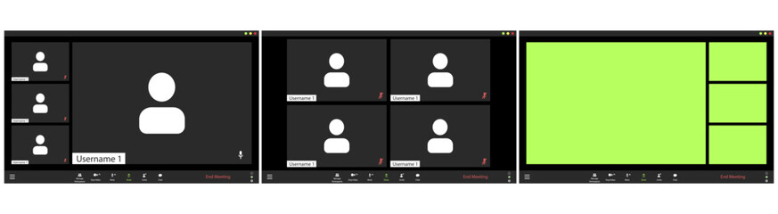 Online conference landing page set for 4 people. Virtual webinar, meeting, dialogue, conversation, event. 3 different illustration options.