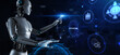 © Murrstock - Outsourcing process automation. Robot pressing button on screen 3d render.