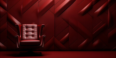 red leather arm chair. boss red luxury office concept. minimalistic wallpaper. business background.