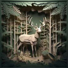 A Paper Cut Out Of A Deer In The Woods