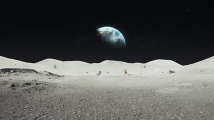 Wall Mural - animation on the moon with a background of the planet earth in the dark galaxy