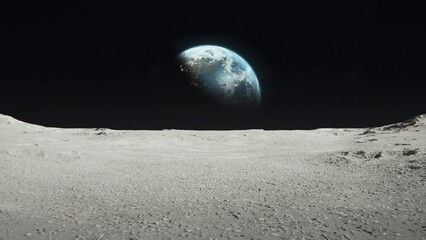 Wall Mural - animation on the moon with a background of the planet earth in the dark galaxy