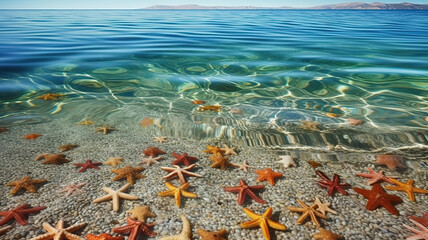 Wall Mural - Starfish and seashells on the beach. Generative Ai