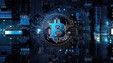 Wall Mural - cryptocurrency bitcoin with a blue background in the center, generated by ai