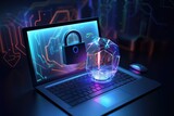 Fototapeta Fototapety z końmi - lock on the laptop screen. Cyber security, data protection concept, digital design. Generative AI