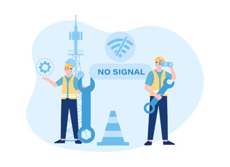 Wall Mural - Two people are fixing a network error concept flat illustration