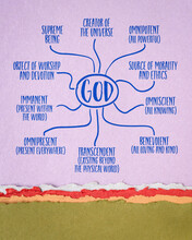 God - Religious And Philosophical Concept, Infographics Or Mind Map Sketch On Art Paper