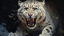 Front View Of A Fierce Snow Leopard. Generative AI