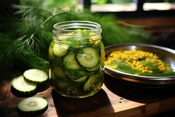 Poster - Homemade fermented pickled cucumbers in a jar.